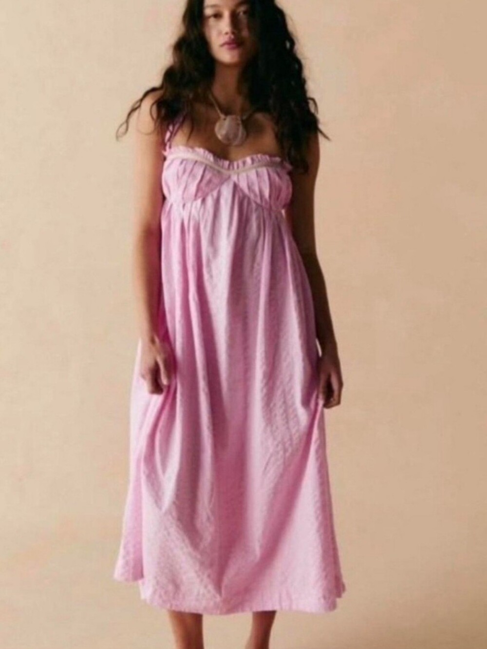 Free People Poppy Pink Dainty Midi Maxi Cottagecore Open Back Halter Dress